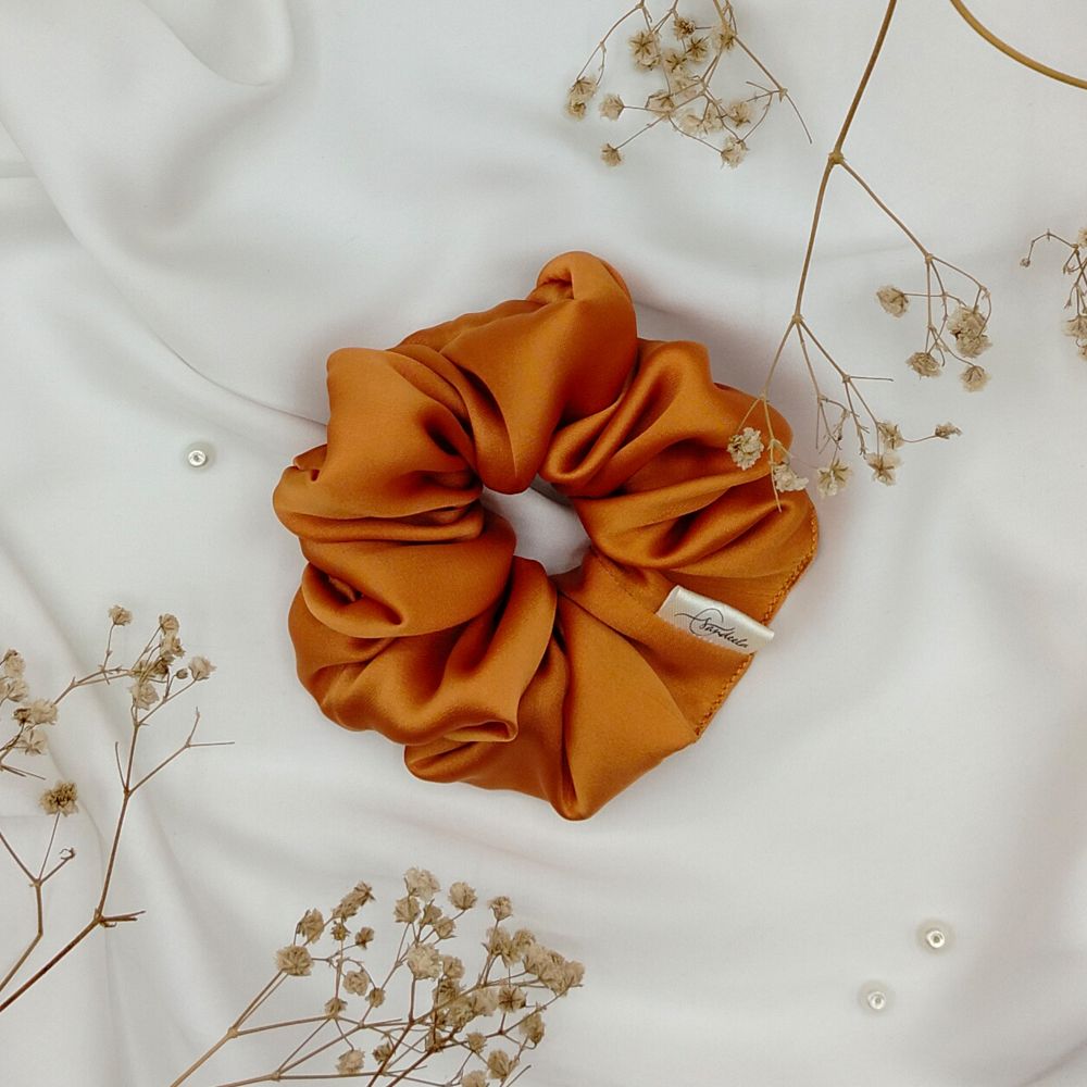 Sandeela Silk/Chiffon Classic Scrunchie, Hair Tie & Ponytail Holder, Orange, M03-02-1127