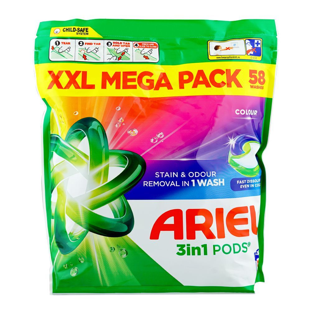 Ariel 3in1 Color Laundry Detergent Pods Pouch, 58-Pack