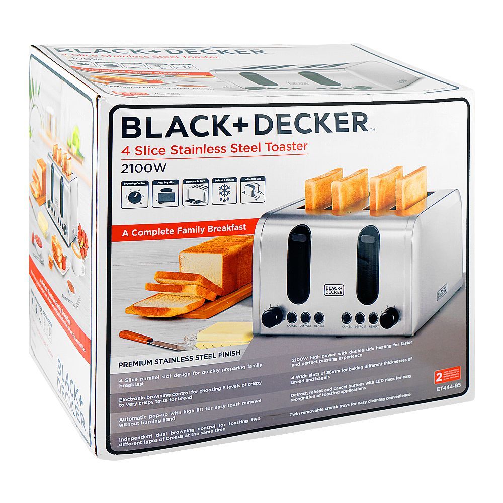 Black & Decker 4 Slice Stainless Steel Toaster, 2100W, ET444-B5