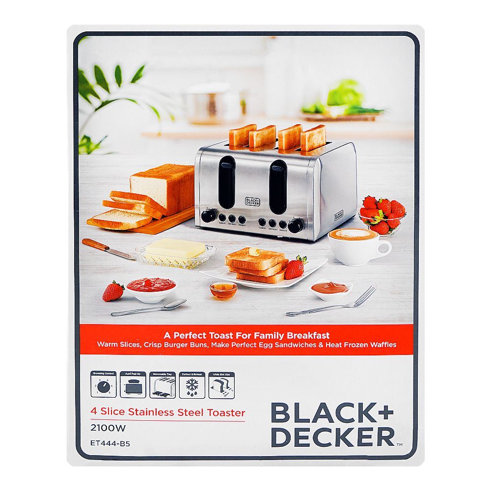 Black & Decker 4 Slice Stainless Steel Toaster, 2100W, ET444-B5