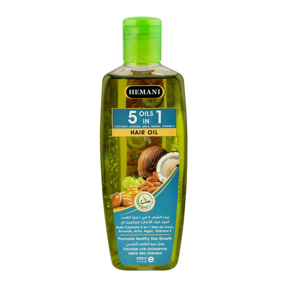 Hemani 5in1 (Coconut, Almond, Amla, Argan & Vitamin E) Hair Oil, 200ml