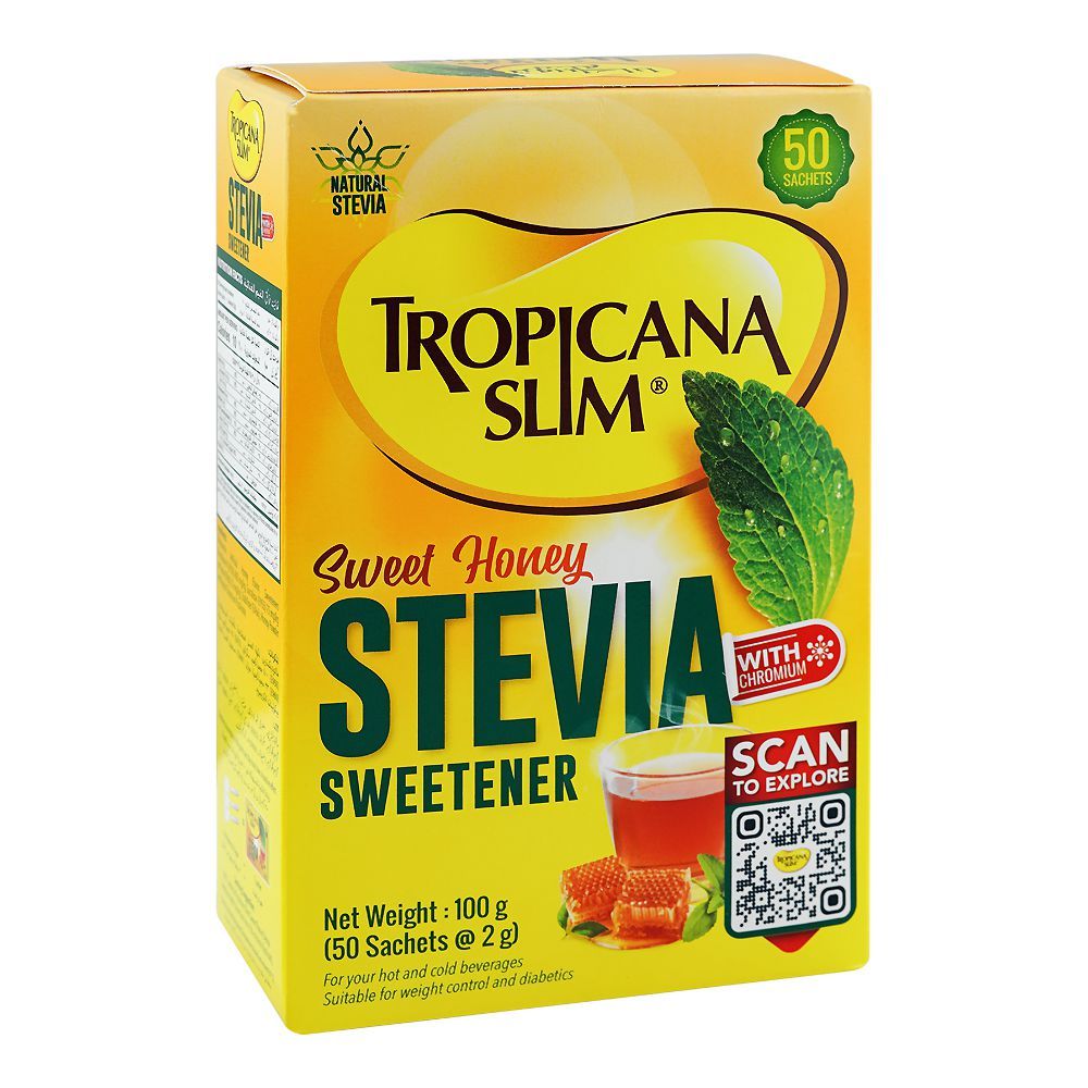 Tropicana Slim Sweet Honey Stevia Sweetener Sachet, 2g, 50-Pack