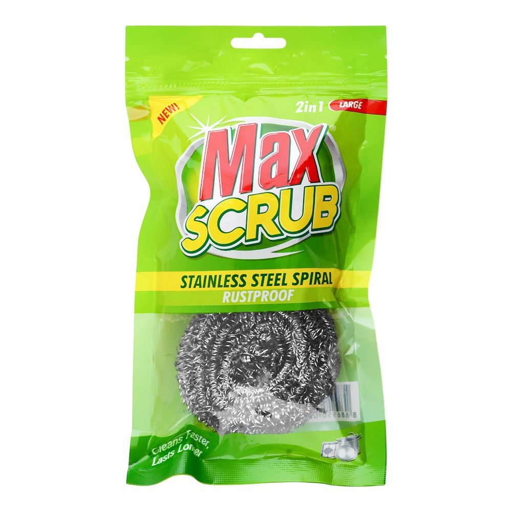 Max Scrub Stainless Steel Spiral, Rust Proof, 2-In-1 Large, 2-Pack
