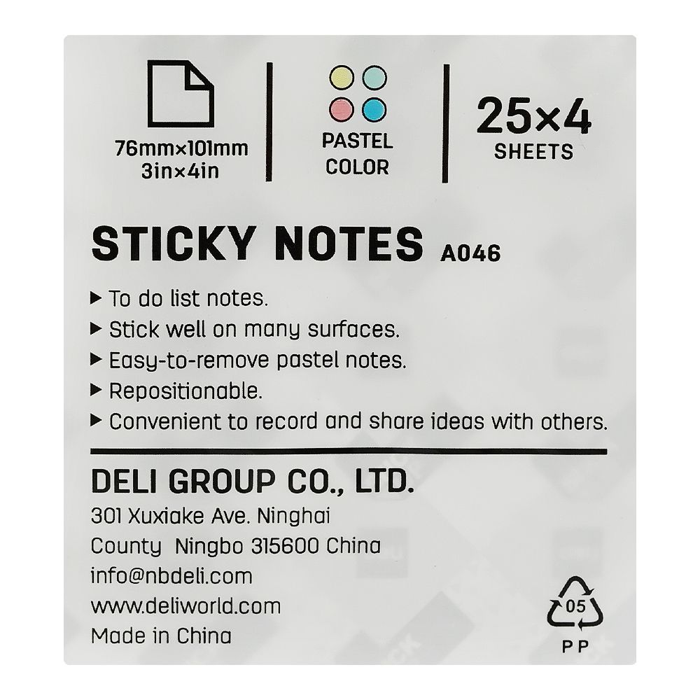 Deli Sticky Notes Multi Lining Assorted, 3 X 4 Inches, EA046
