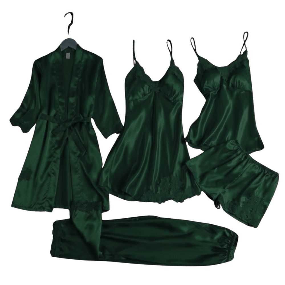 Sajiero Women's Royal Bridal Night Gown Set, Silk, Dark Green, OS1678MR,  5-Pieces
