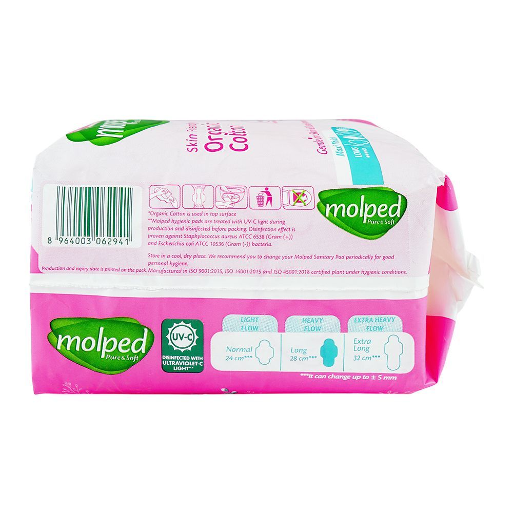 Molepad Molped Pure & Soft Maxi Thick Organic Cotton Pad, Long, 9-Pack