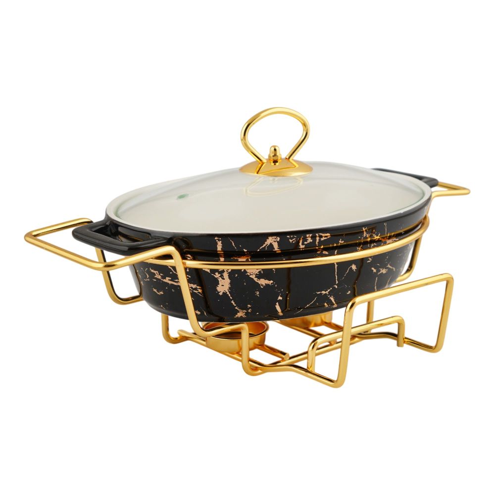 More & More Oval Casserole Dish With Warmer Rack, Black, 13 Inches, CX2426