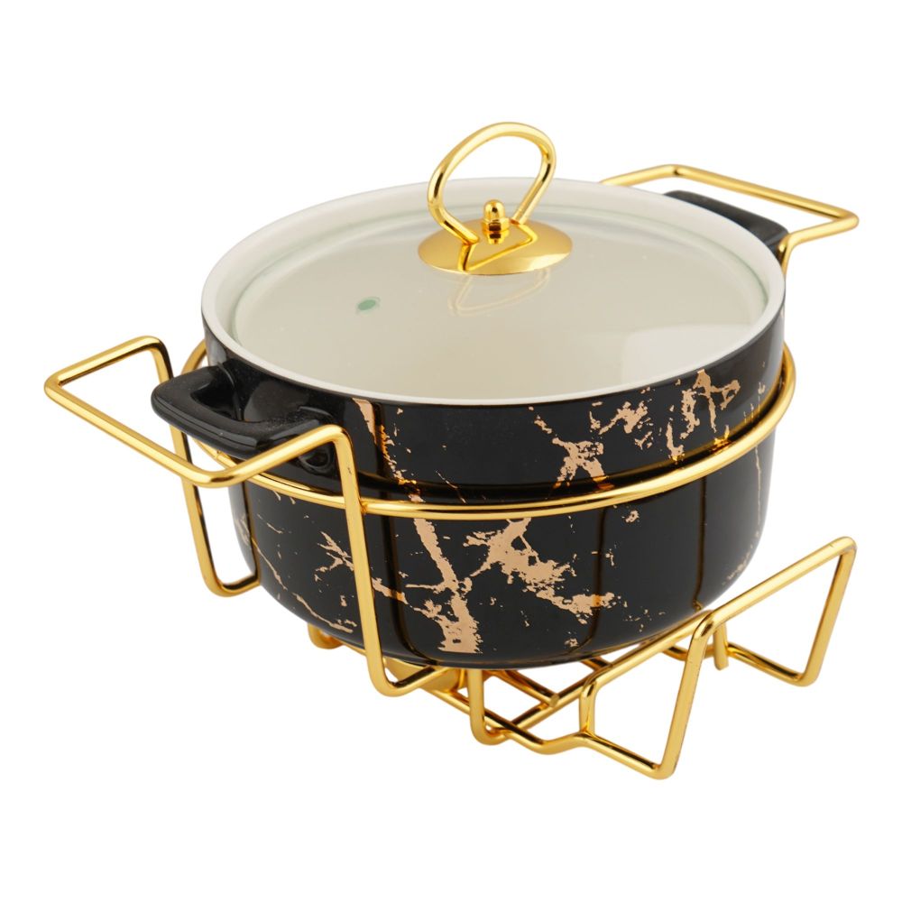 More & More Round Casserole Dish With Warmer Rack, Black, 9.25 Inches ...