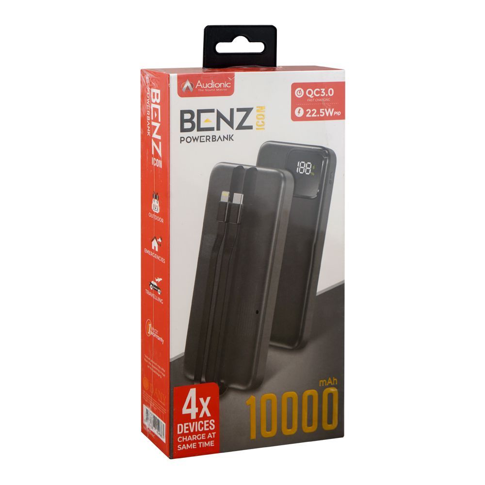 Audionic Benz Icon Power Bank, 10000mAh, 22.5W, Built-In USB-C ...