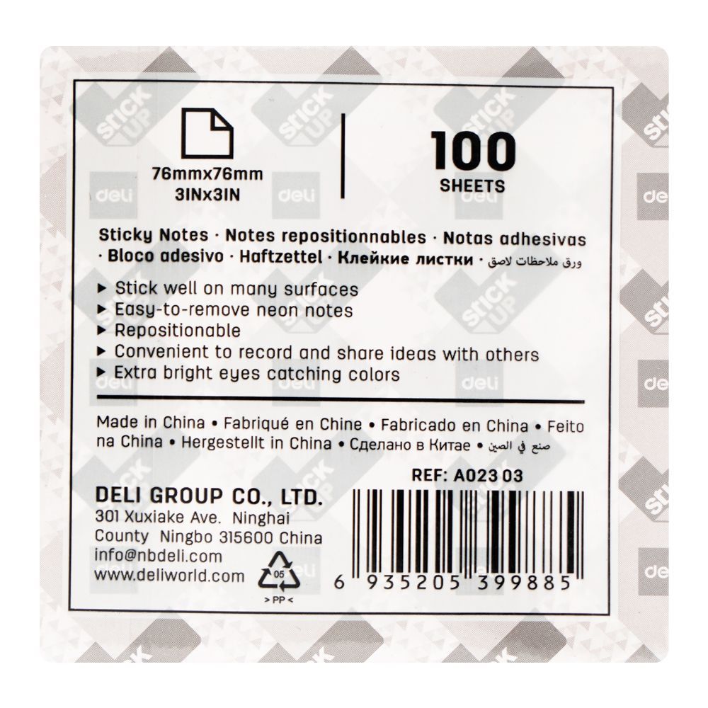 Deli Sticky Notes, Pink, EA02303, 100-Sheets, 3 X 3 Inches
