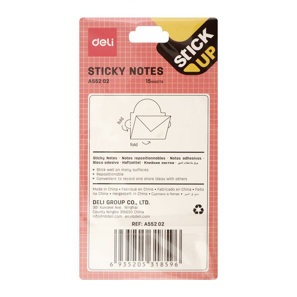 Deli Sticky Notes, Assorted Color, EA55202, 15-Sheets, 3 X 4 Inches
