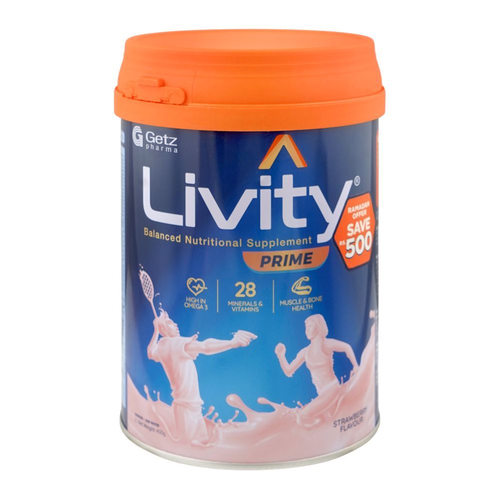Livity Getz Pharma Livity Prime Strawberry Powder, 400g Tin