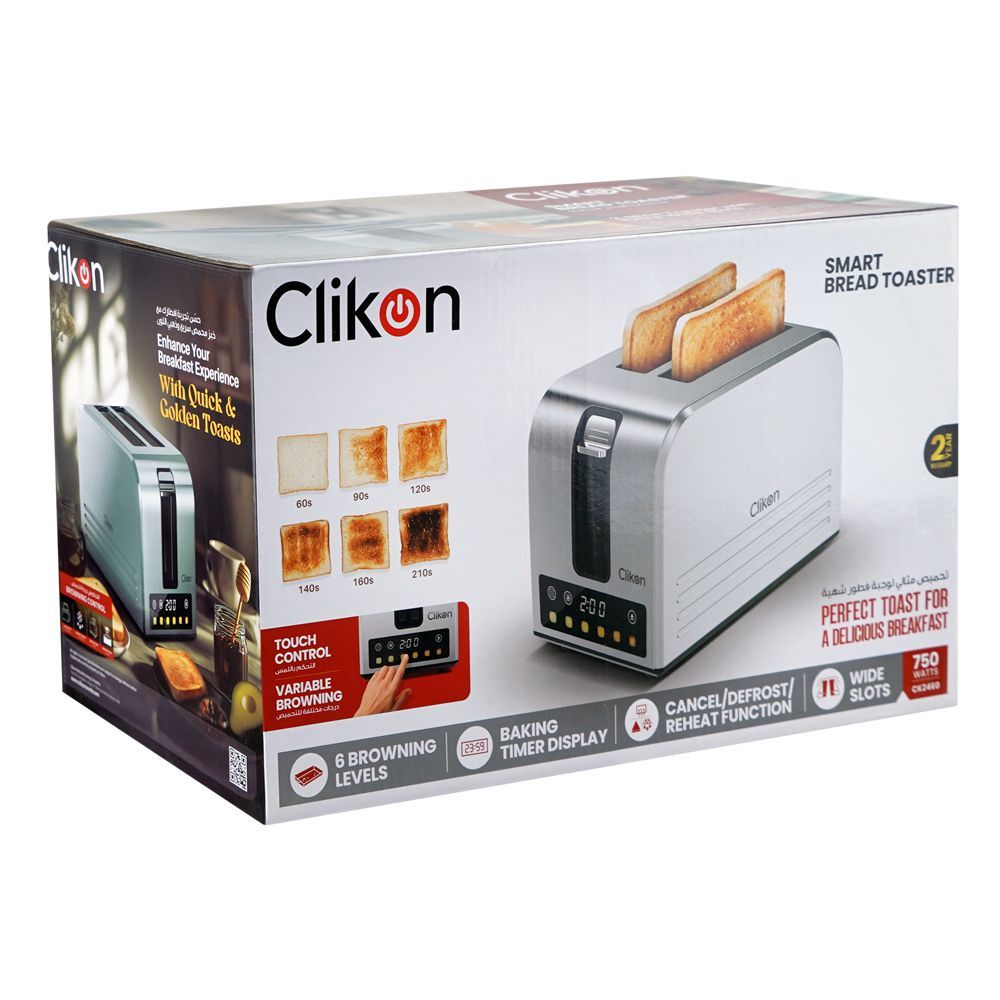 Clickon 2 Slice Smary Bread Toaster, 750W, 220-240V, Ck-2460