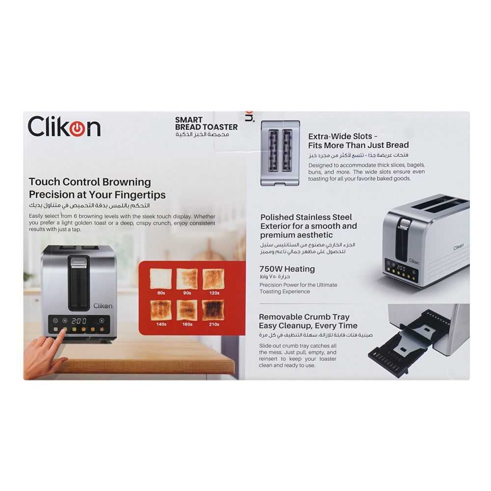 Clickon 2 Slice Smary Bread Toaster, 750W, 220-240V, Ck-2460