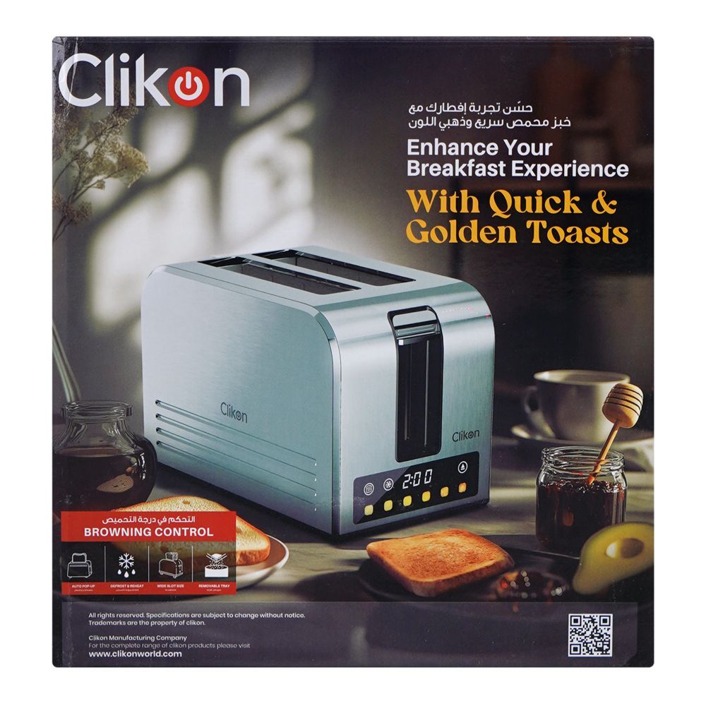 Clickon 2 Slice Smary Bread Toaster, 750W, 220-240V, Ck-2460