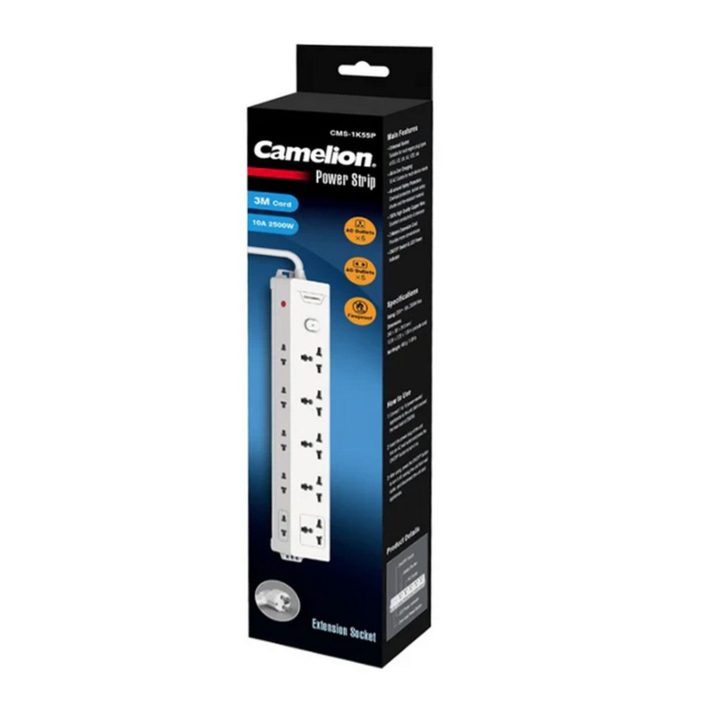Camelion Extension Wire, 10 X AC Outlets With 3 Meter Cord, CMS-1K55-P