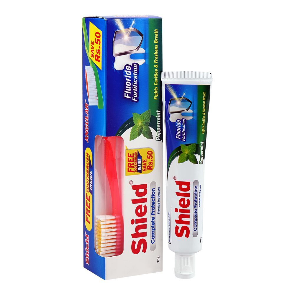 Protection Toothpaste Shield Complete Protection Peppermint Fluoride Toothpaste, 70g Brush Pack