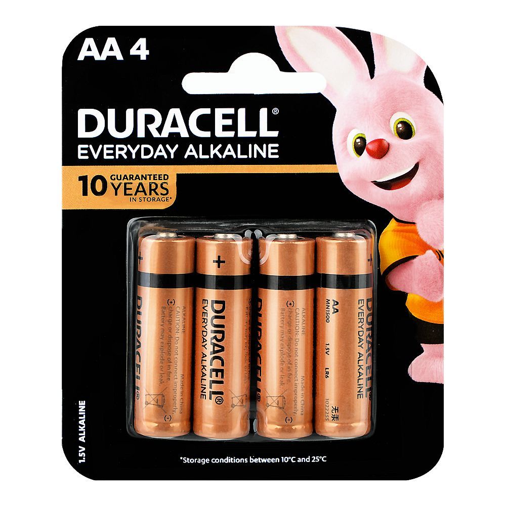 Duracell Everyday Alkaline Battery, 1.5V, AA, 4-Pack
