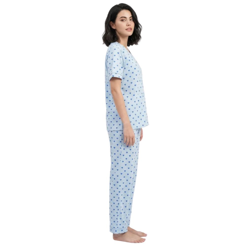 Sajiero Women's Pajama Set Heart Bliss, Cotton, Blue