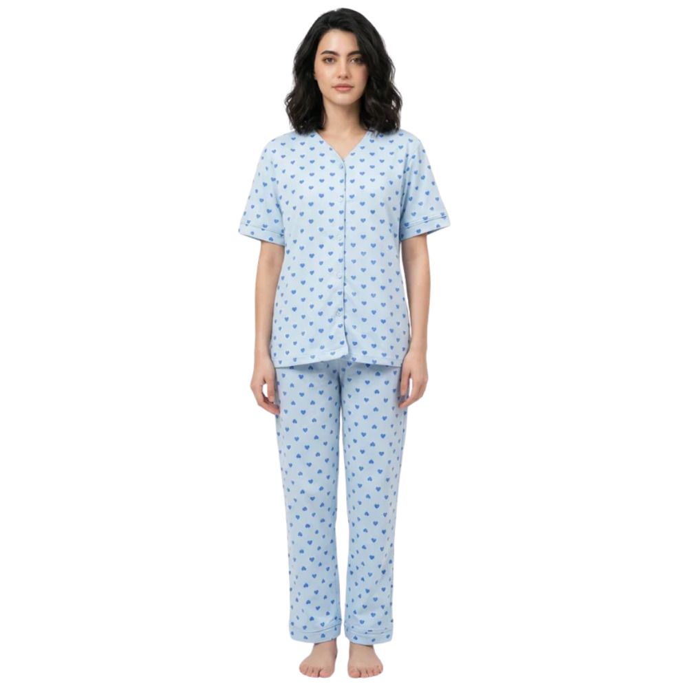 Sajiero Women's Pajama Set Heart Bliss, Cotton, Blue