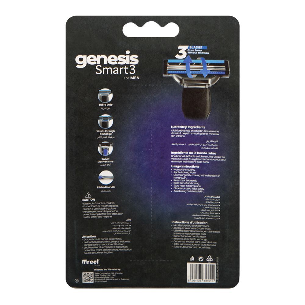 Treet Genesis Razor Treet Genesis Smart 3 For Men Hybrid Razor + Cartridge, For Men, 2-Pack