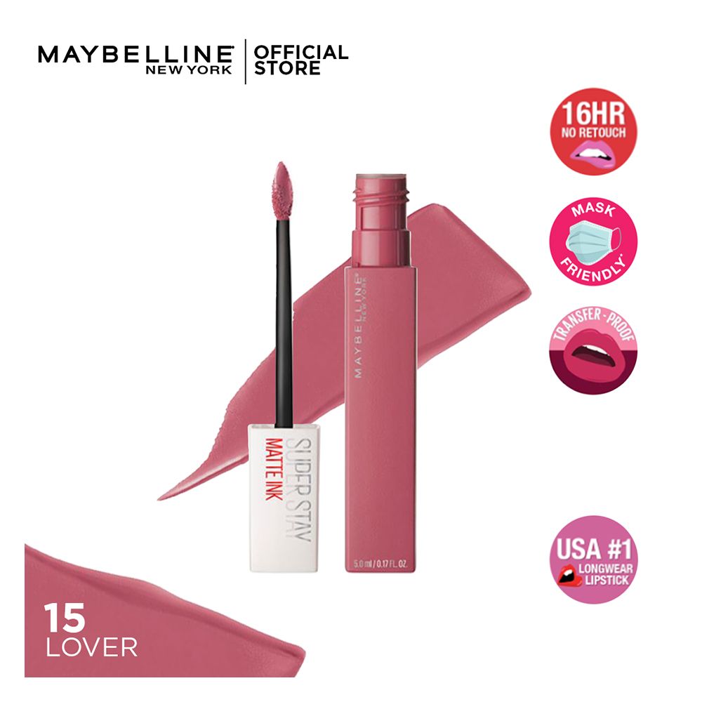 Maybelline New York SuperStay Matte Ink Liquid Lipstick 16HR Long-Lasting, High Pigment, Waterproof - 15 Lover