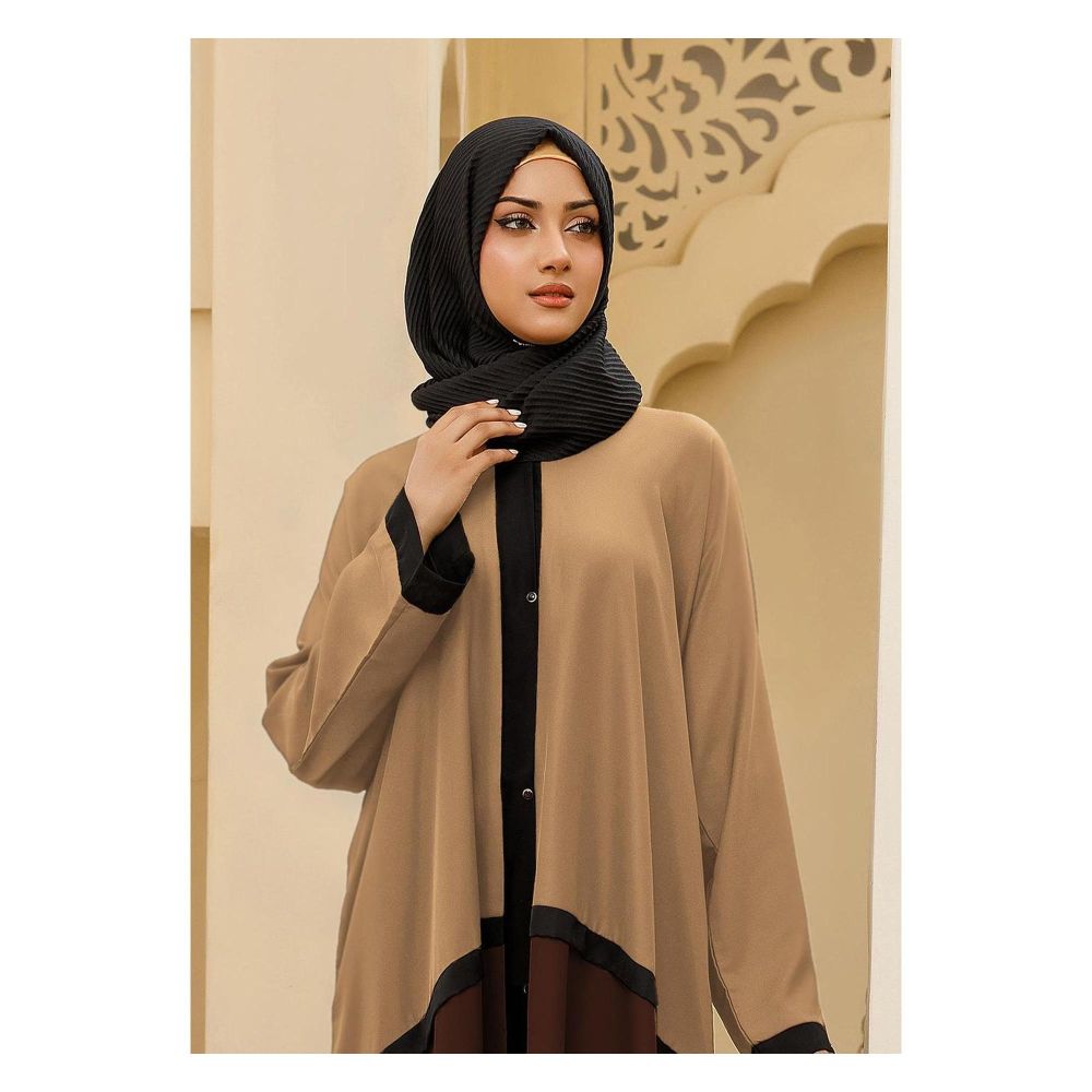 Affinity Bicolor Front Open Abaya, Beige & Brown