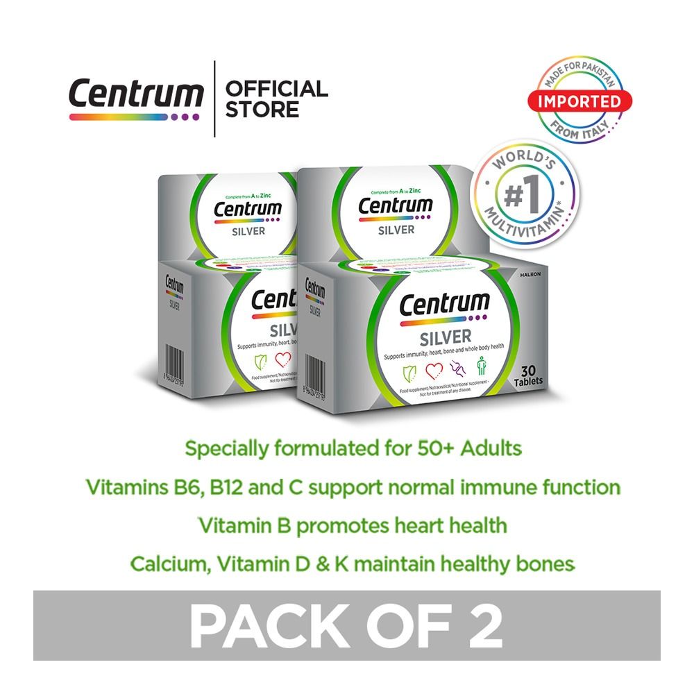 Centrum Silver 50+, Men & Women, Multivitamin Supplements, 30-Tablets Each,  2-Pack Bundle Offer