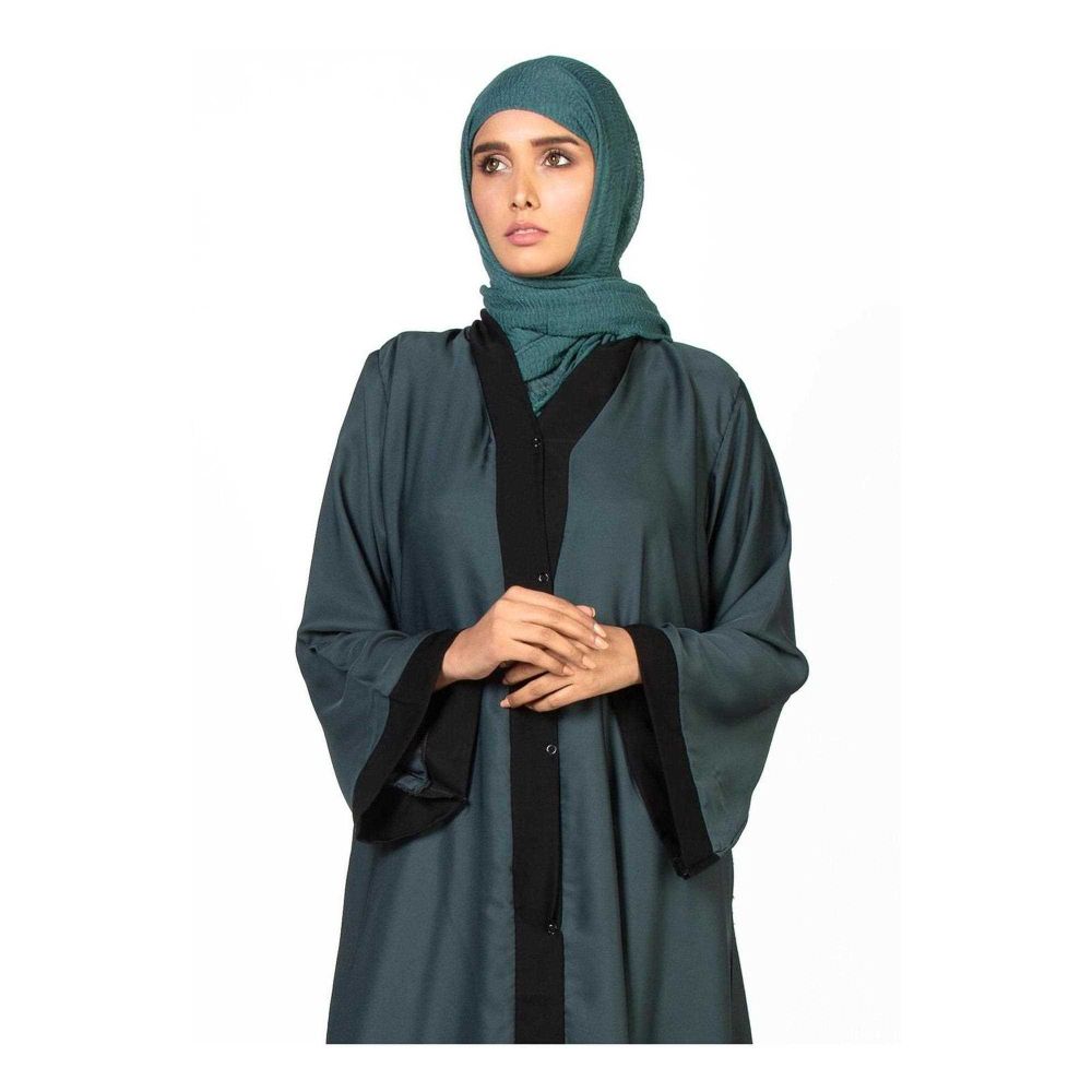 Affinity Pristine Green Abaya + Hijab Set, With Black Borders