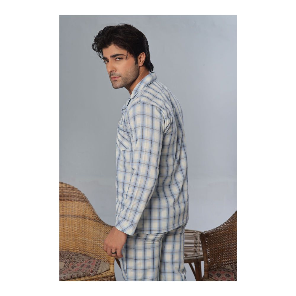 Basix Men’s Yarn Dyed Sky Blue & Off-White Plaid Checks Loungewear, 2-Pack Set, LW-820