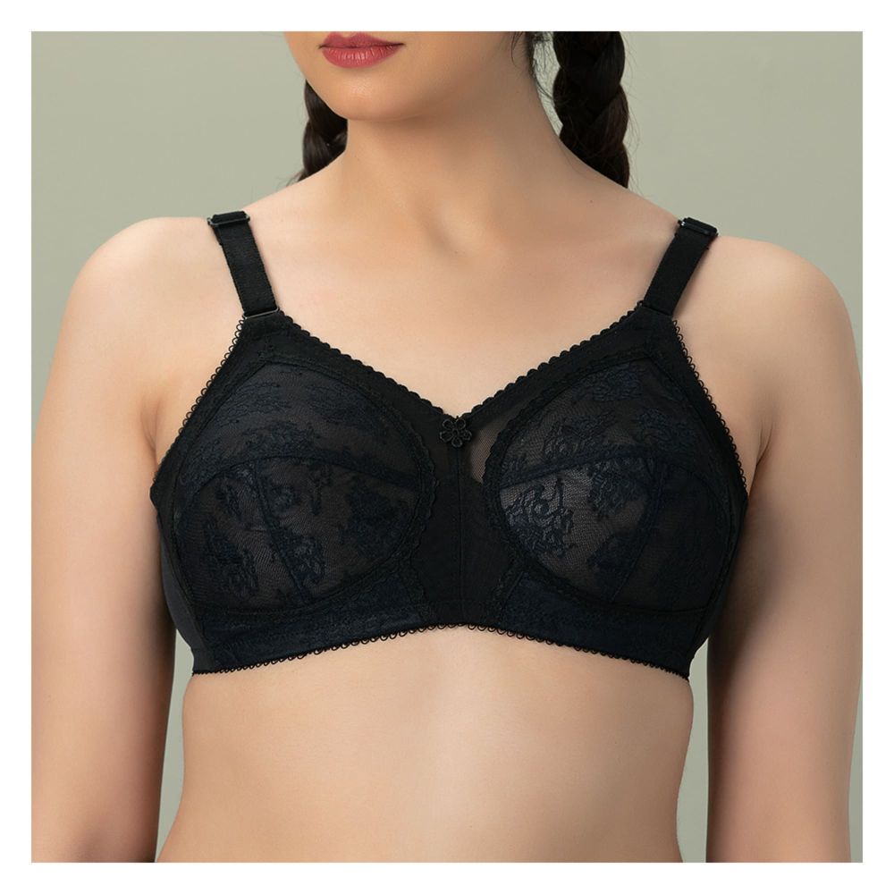 BeBelle Doria Lace Cup/Control Bra, B-Cup, Comfort & Control, Black, 1007