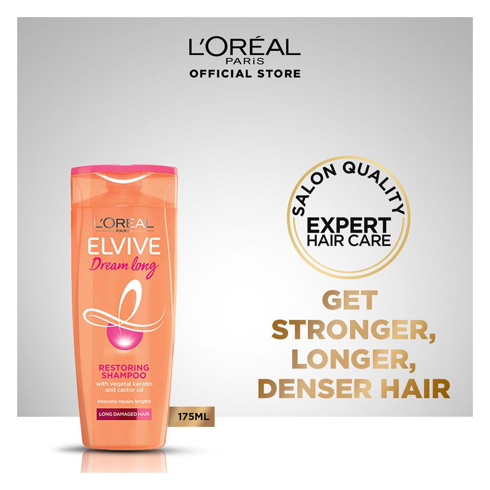 L'Oreal Dream Long Restoring Shampoo, 175ml - Repairs Weakened Hair With Castor Oil & Vitamins