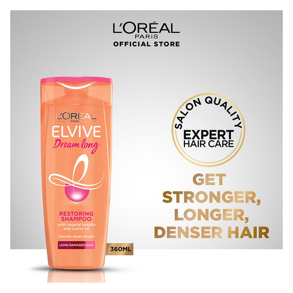 L'Oreal Dream Long Restoring Shampoo, 360ml - Repairs Weakened Hair With Castor Oil & Vitamins