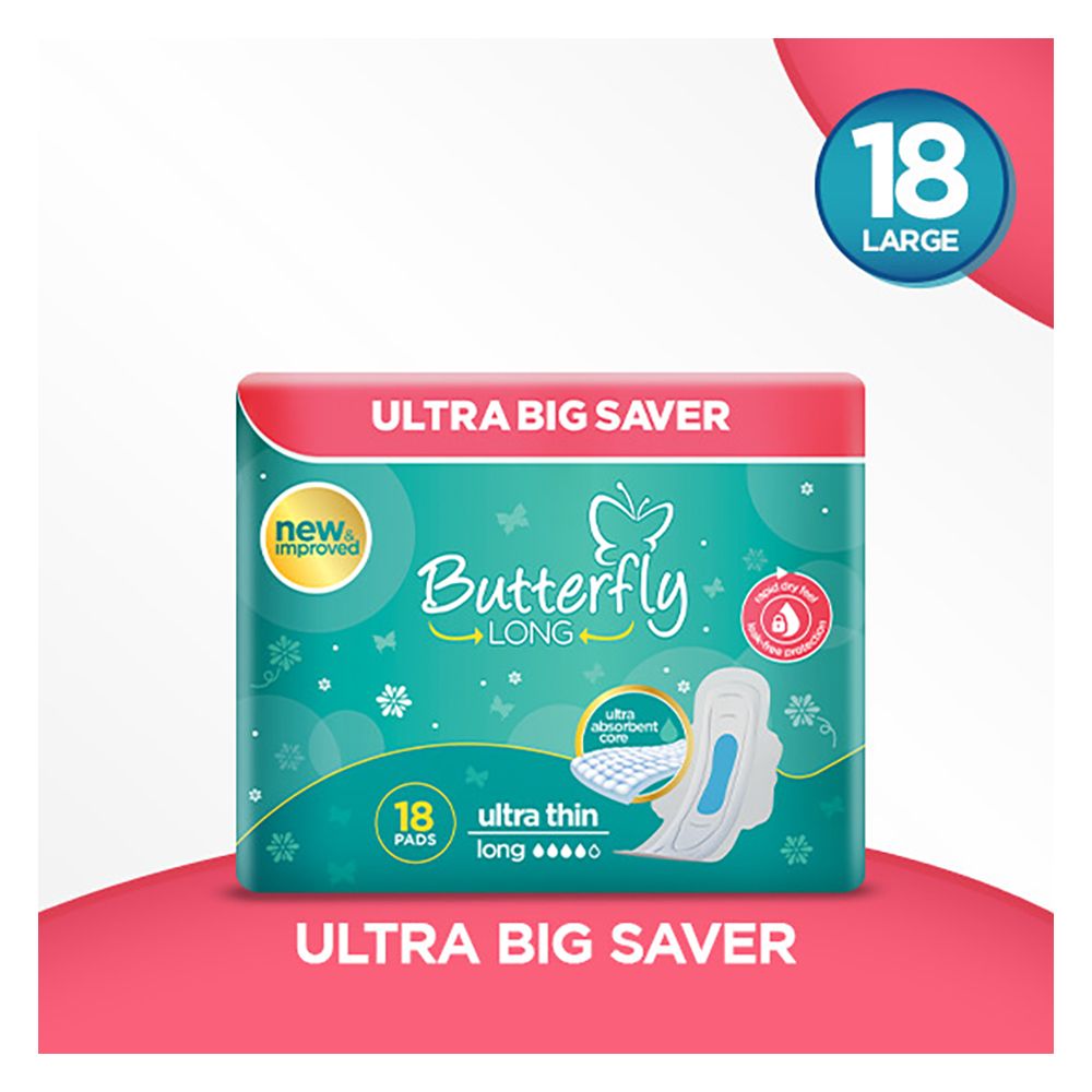 Butterfly Long Ultra Napkins, Large Size, Big Saver, 18-Pack