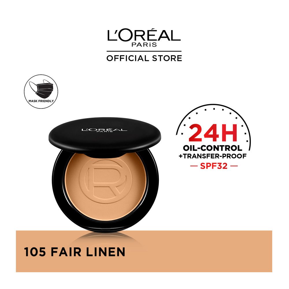 L'Oreal Paris Infallible 24H Oil Killer High Coverage Powder, 105 Fair Linen