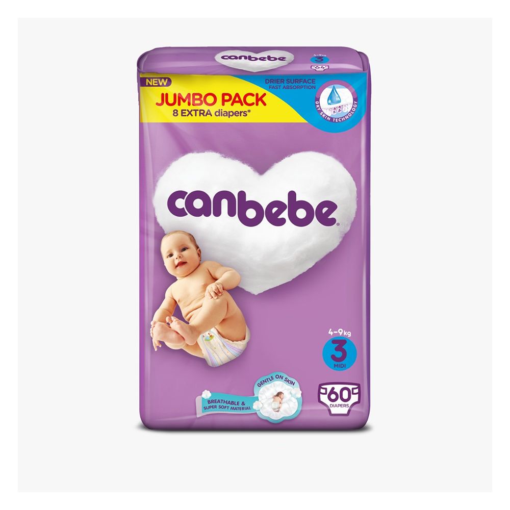 Canbebe Baby Diapers Jumbo Midi, No. 03, 14-9 KG, 60-Pack