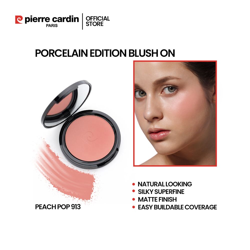 Pierre Cardin Paris Porcelain Edition Blush On, Natural Soft & Blendable, Silky Superfine Powder, 13g, Peach Pop 913