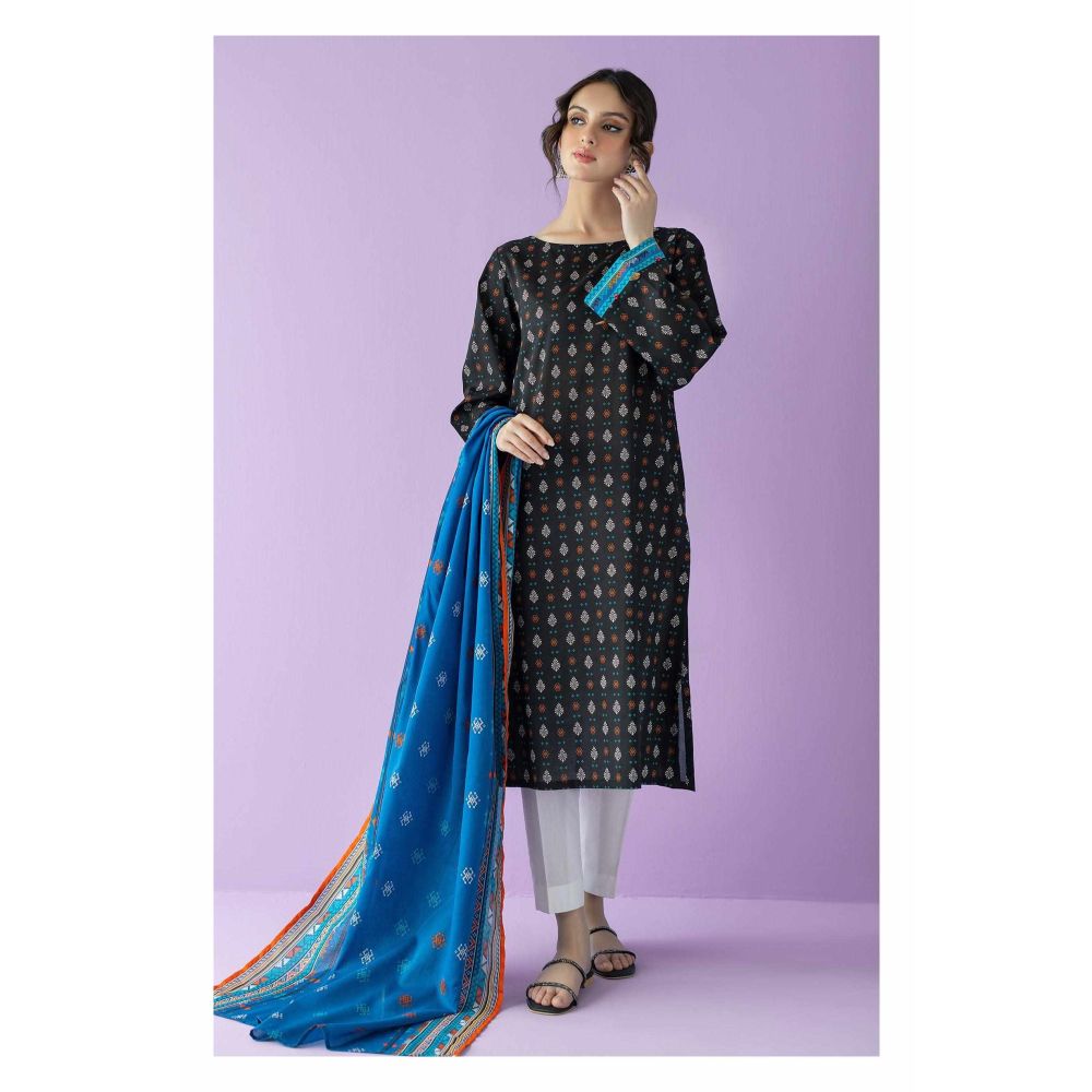 Orient Unstitched 2 Piece Printed Lawn Shirt And Lawn Dupatta, Black, 53710