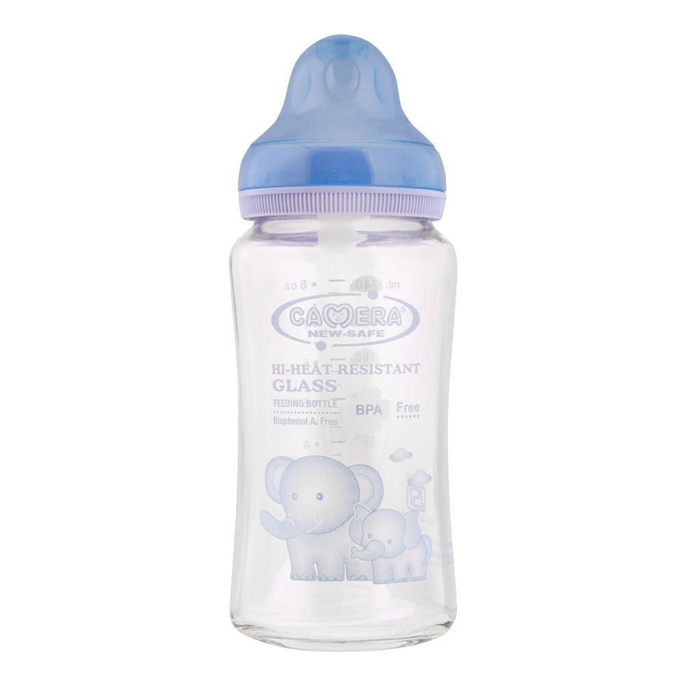 Camera Hi-Heat Resistant Wide Neck Glass Feeding Bottle, 240ml, 20018