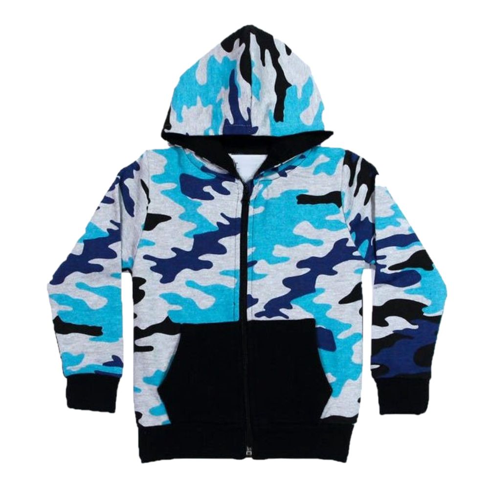 IXAMPLE Boys Grey Camo-Printed Zipper Hoody, Grey, IXWBHJ 140531