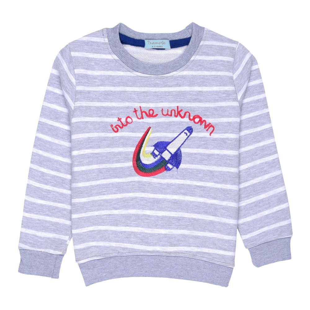 Ixample Boys Striped Embroidered Sweatshirt, Heather Grey, IXWBSS 65031