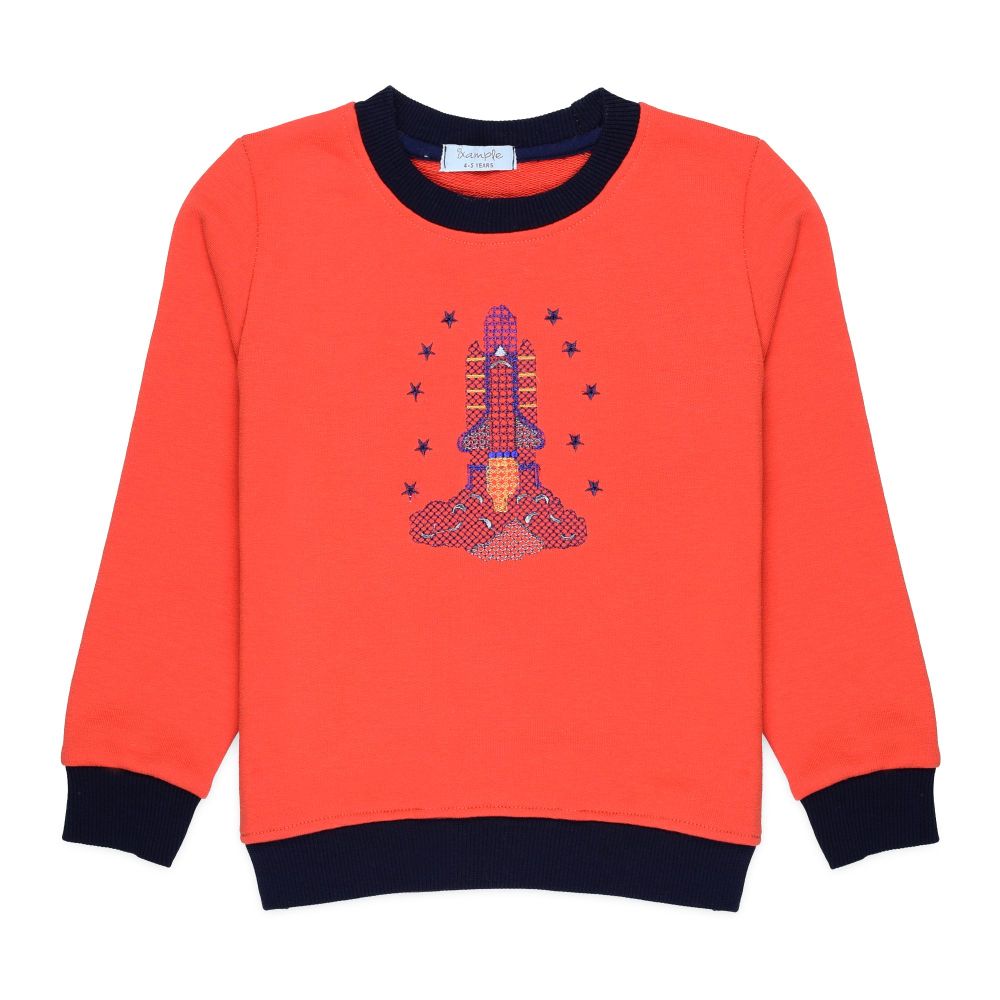 Ixample Boys Rocket Embroidered Sweatshirt, Orange, IXWBSS 65033