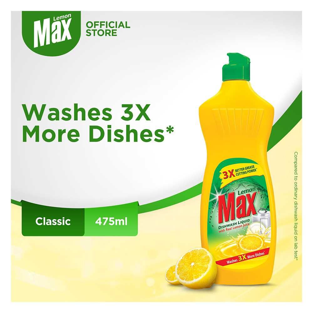 Lemon Max Dishwash Liquid Bottle, With Lemon Juice, 475ml