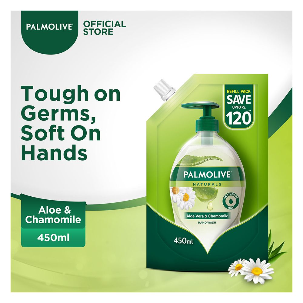 Palmolive Naturals Aloe Vera & Chamomile Liquid Hand Wash, Refill, 450ml, Pouch 