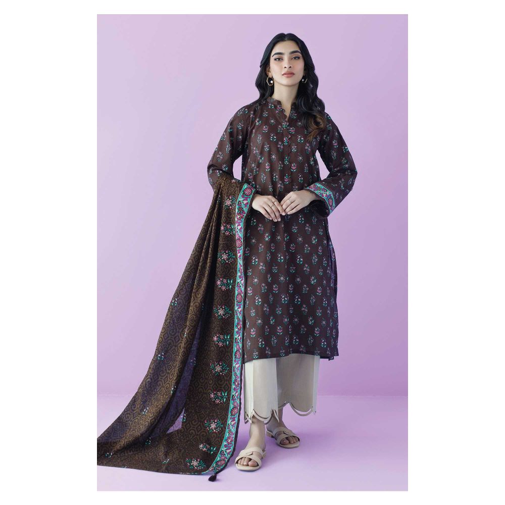 Orient Textile Unstitched 2 Piece Printed Lawn Shirt & Lawn Dupatta DARK, Brown, 56210