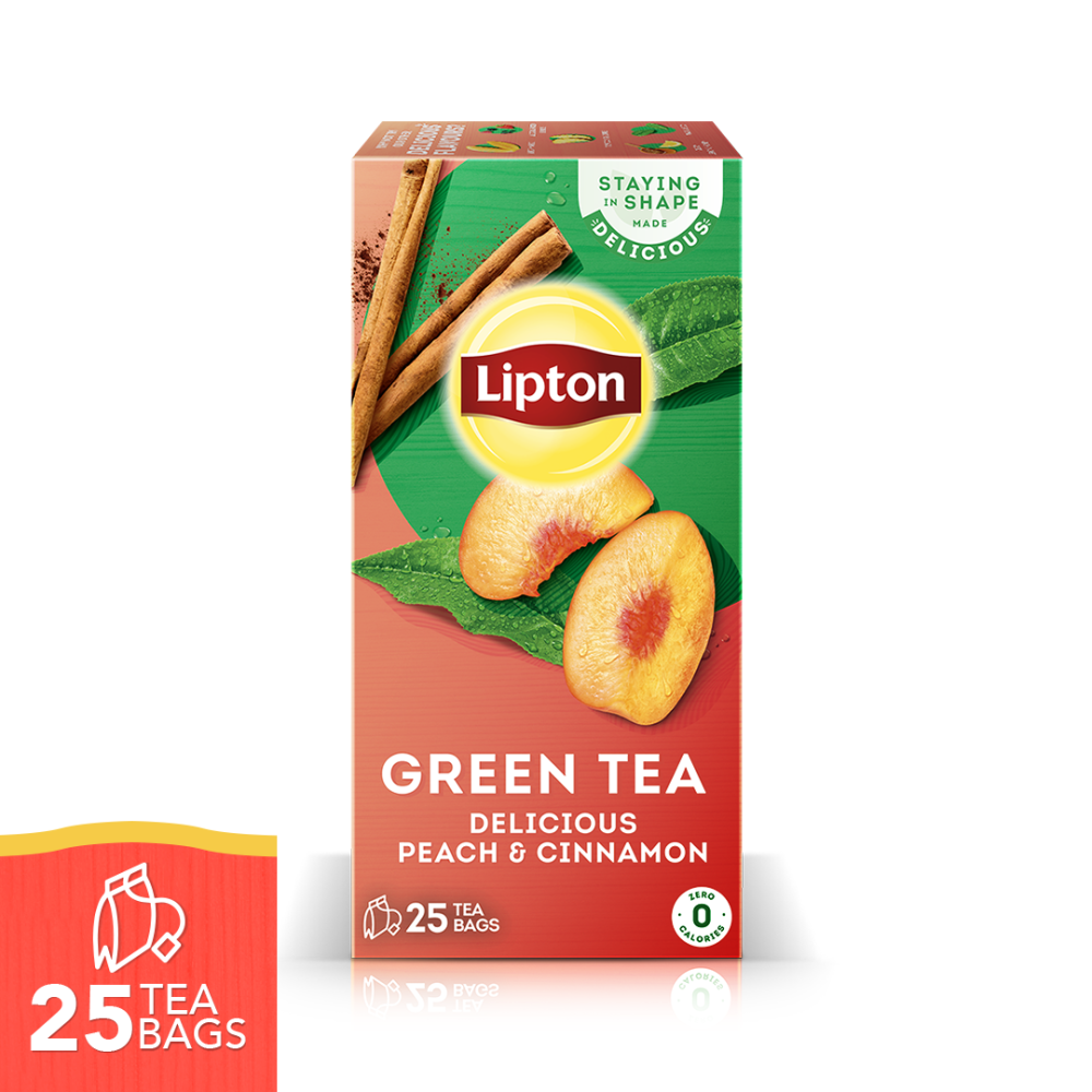 Lipton Delicious Peach & Cinnamon Green Tea Bags, 25-Pack