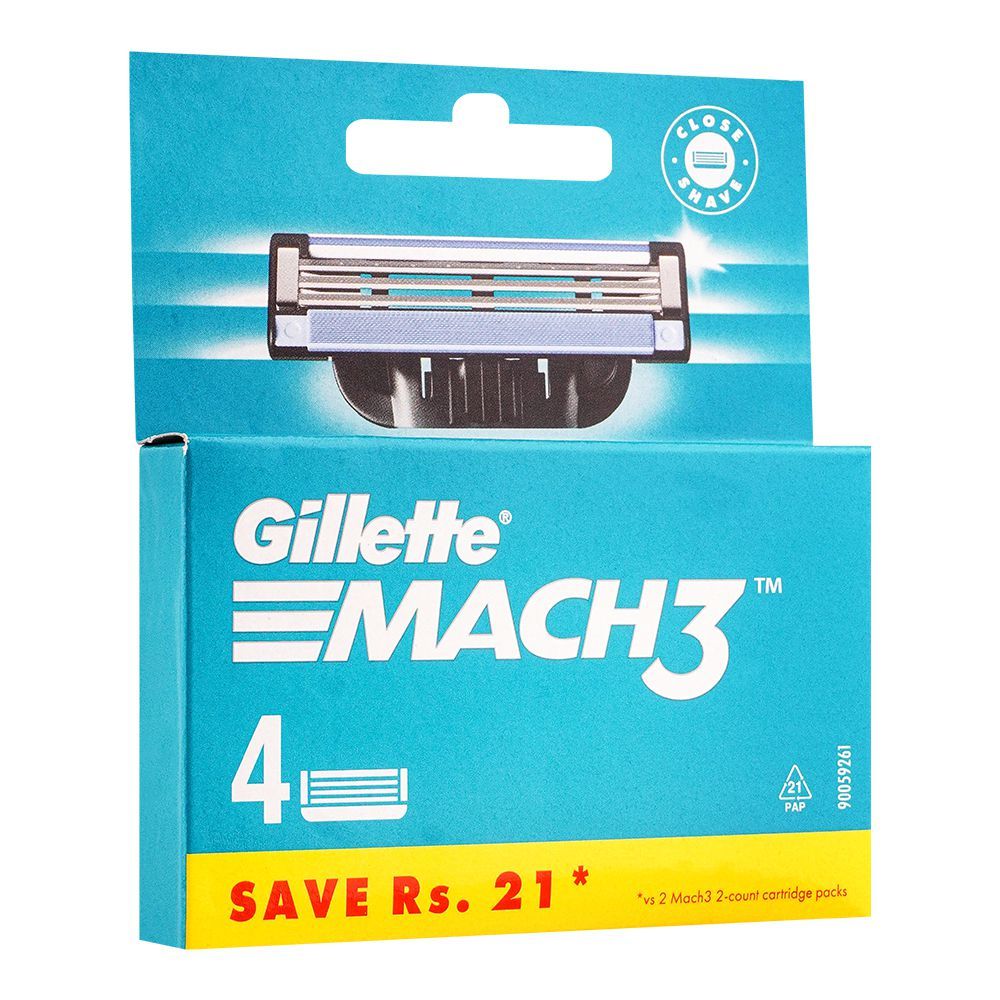 Gillette Mach3 Cartridges, Razor Blades, 4-Pack