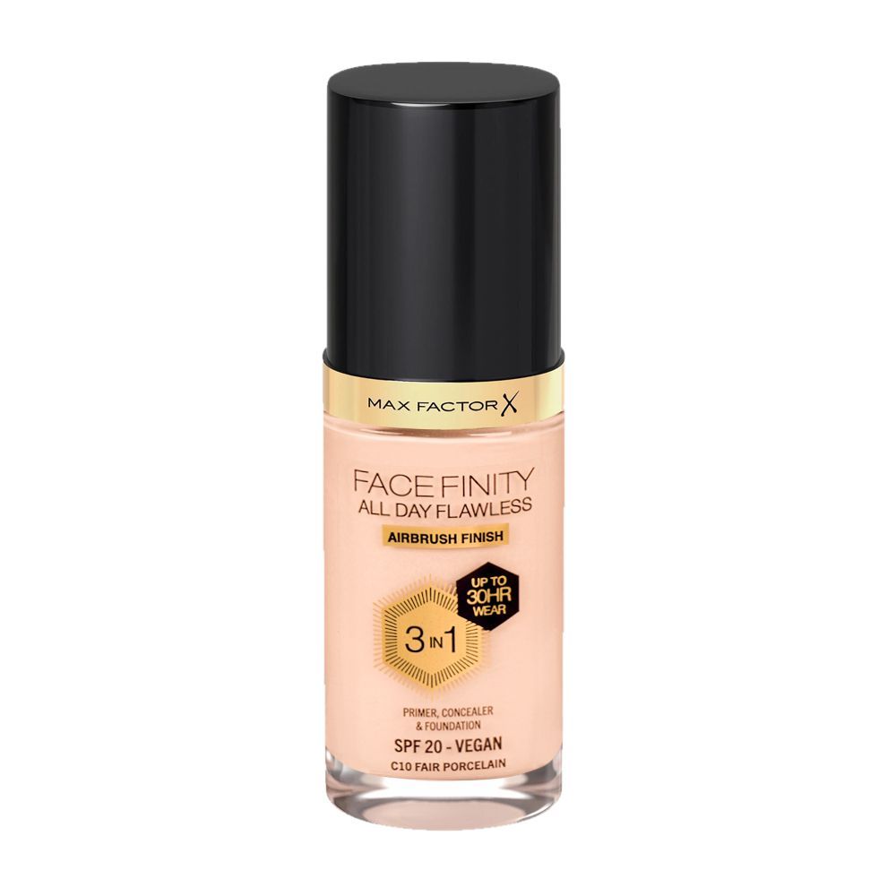 Max Factor Facefinity All Day Flawless Airbrush Finish, 3-In-1 Foundation, C10, Fair Porcelain