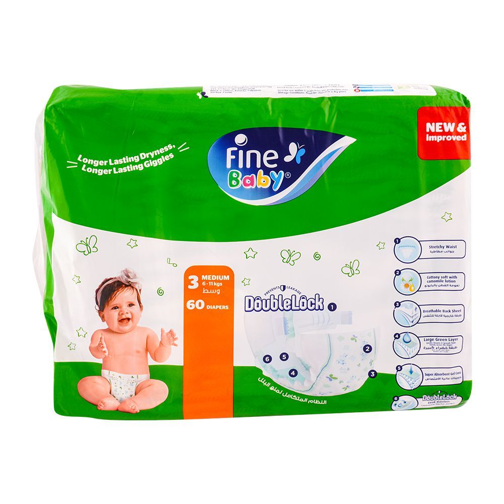 Purchase Fine Baby Diapers, Medium, No. 3, 6-11kg, Jumbo Pack, 60-Pack ...
