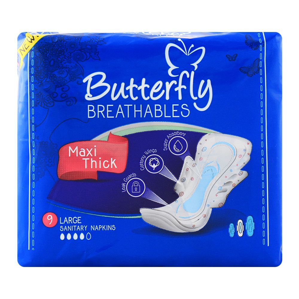 Purchase Butterfly Breathables Maxi Thick Large Pads 9-Pack Online